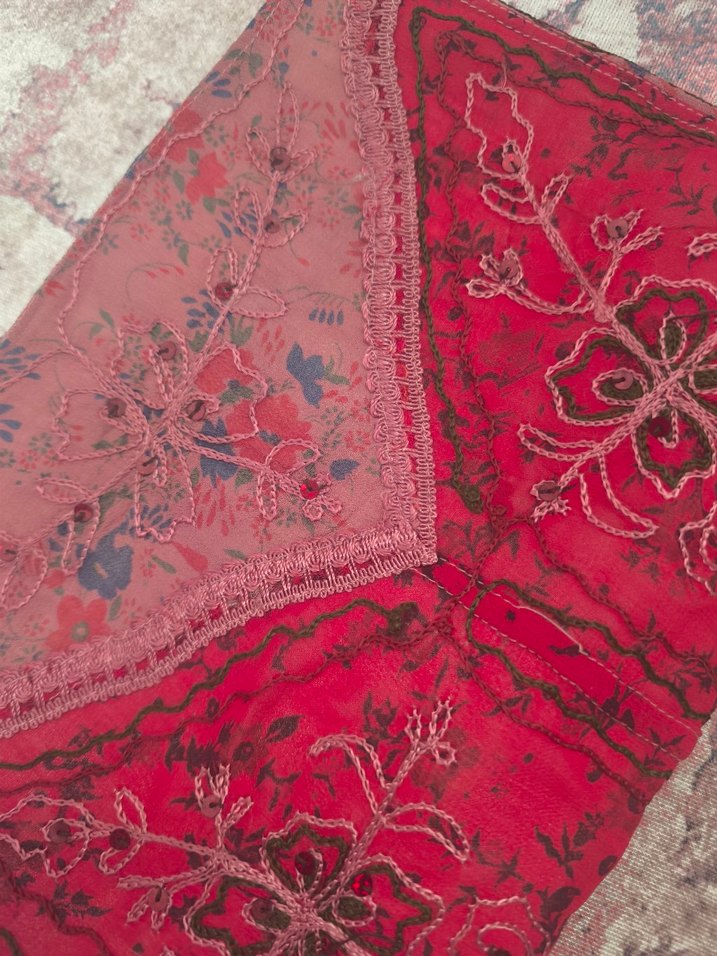 Bordo Nakışlı Bohem Kadın Portföy Çanta - Görsel 2