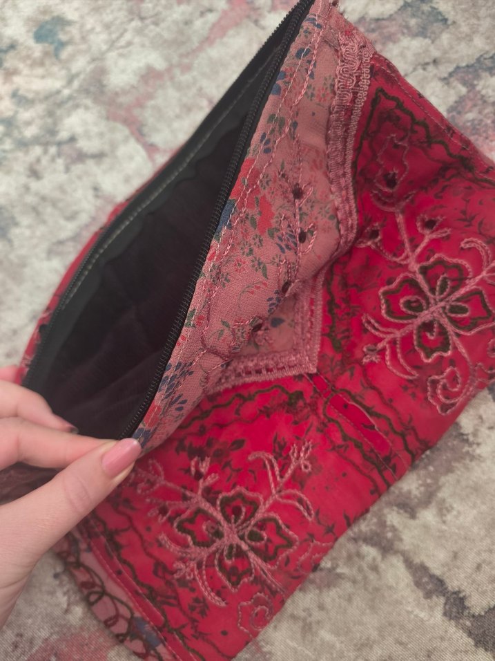 Bordo Nakışlı Bohem Kadın Portföy Çanta - Görsel 3