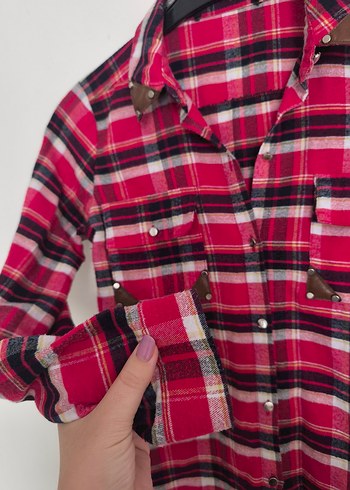 Renkli Ekose Kadın Gömlek - Görsel 5