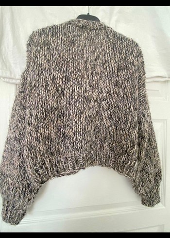 Gri Bohem Mini Örgü Kadın Hırka - Görsel 3