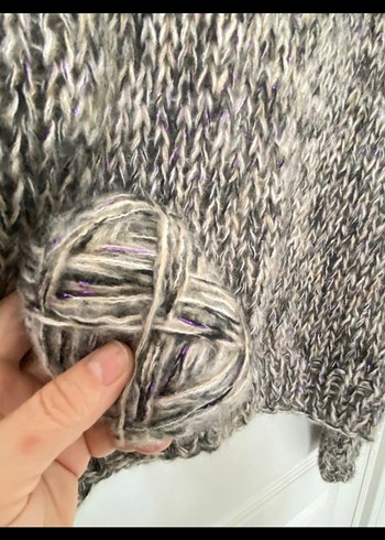 Gri Bohem Mini Örgü Kadın Hırka - Görsel 4