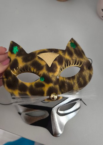 Yılbaşı vb için Kedi ve Metalik Maske Seti - Görsel 2