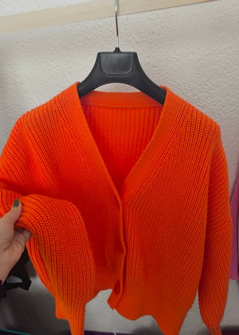 Turuncu Örgü Kadın Hırka - Görsel 3