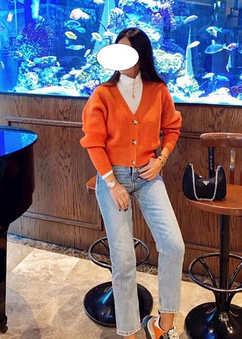 Turuncu Örgü Kadın Hırka - Görsel 6