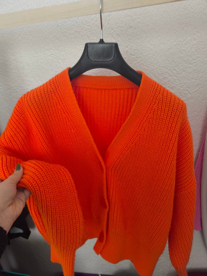 Turuncu Örgü Kadın Hırka - Görsel 3