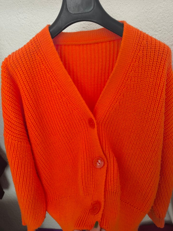 Turuncu Örgü Kadın Hırka - Görsel 4