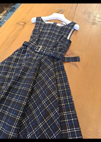 Mavi Kareli Rahat Midi Elbise - Görsel 4