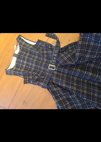 Mavi Kareli Rahat Midi Elbise - Görsel 6