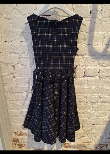 Mavi Kareli Rahat Midi Elbise - Görsel 2