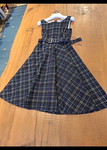 Mavi Kareli Rahat Midi Elbise - Görsel 5