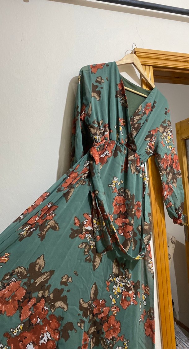 Bohem Çok Renkli Uzun Kolllu tesettür elbise - Görsel 2