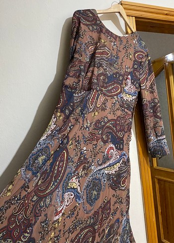 Bohem Desenli Uzun Kollu Kahverengi Elbise - Görsel 2