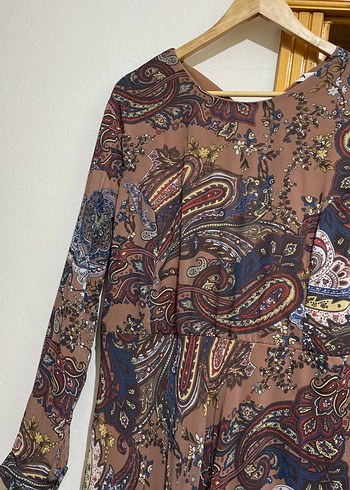 Bohem Desenli Uzun Kollu Kahverengi Elbise - Görsel 4