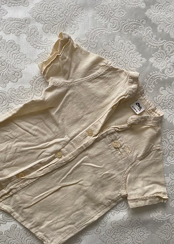 Bej Keten Kısa Kollu Nakışlı Erkek Gömlek - Görsel 3