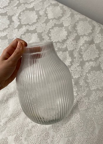 Beyaz çizgili şeffaf vazo - Görsel 3