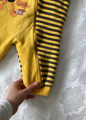 Çizgili Sarı Bebek Tulum - Uzun Kollu, Fermuarlı - Görsel 3