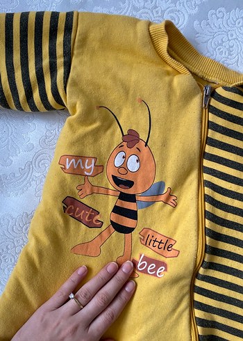Çizgili Sarı Bebek Tulum - Uzun Kollu, Fermuarlı - Görsel 2