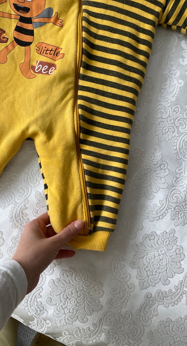 Çizgili Sarı Bebek Tulum - Uzun Kollu, Fermuarlı - Görsel 3