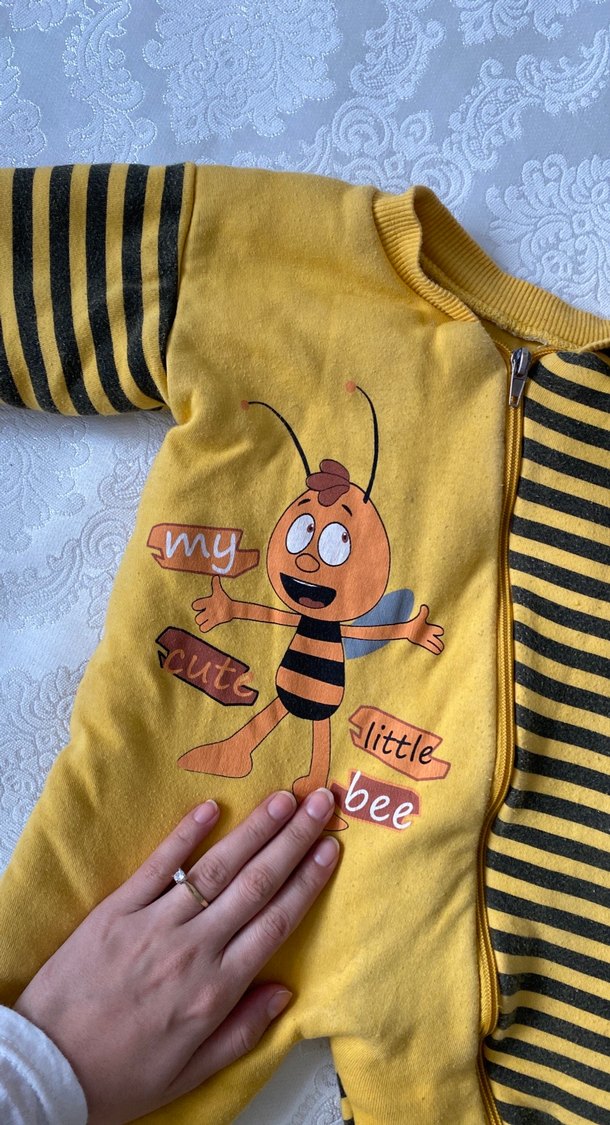 Çizgili Sarı Bebek Tulum - Uzun Kollu, Fermuarlı - Görsel 2