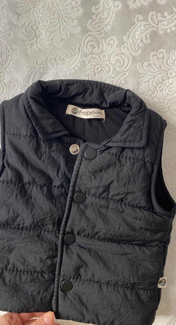 Erkek  bebek Siyah Kolsuz Düğmeli Keten Yelek - Görsel 2