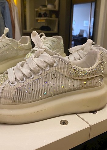 40 Beden Alexander McQueen Beyaz Taşlı Platform Sneakers