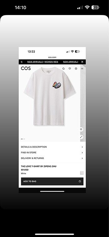 s Beden COS beyaz t-shirt
