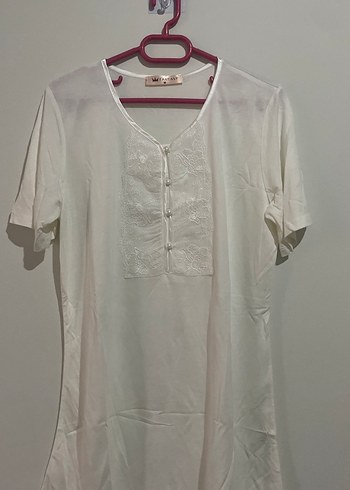 Uzun Kollu Beyaz Nakışlı Bohem Kadın Sabahlık ,lohusa takımı - Görsel 4