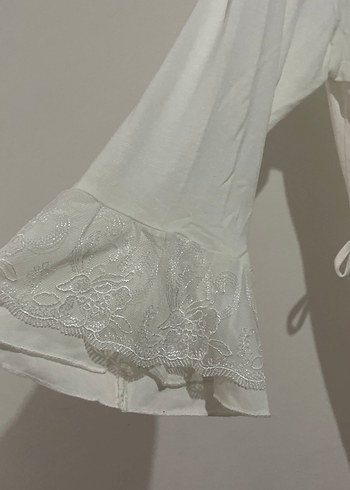 Uzun Kollu Beyaz Nakışlı Bohem Kadın Sabahlık ,lohusa takımı - Görsel 3