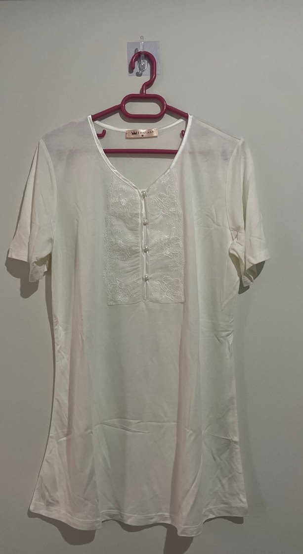 Uzun Kollu Beyaz Nakışlı Bohem Kadın Sabahlık ,lohusa takımı - Görsel 4