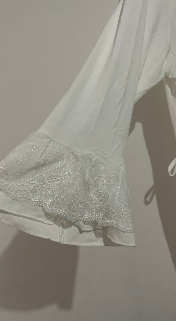 Uzun Kollu Beyaz Nakışlı Bohem Kadın Sabahlık ,lohusa takımı - Görsel 3