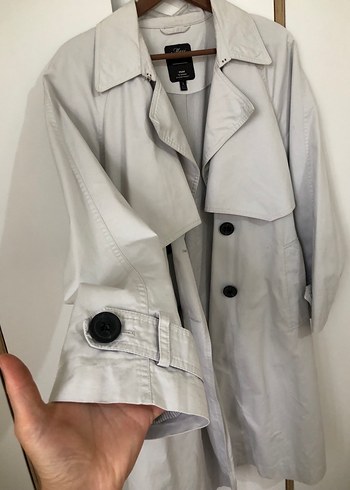 s Beden gri Renk Gri Midi Trençkot, Kuşaklı, Regular Fit