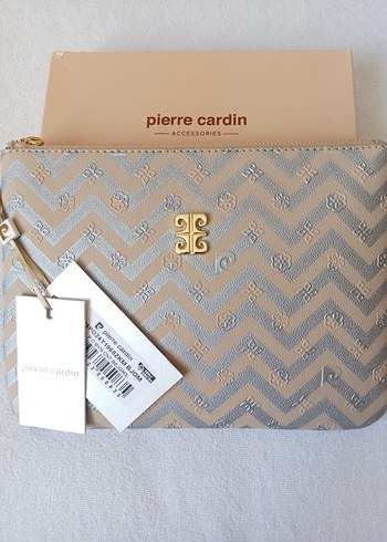 Pierre Cardin gümüş -Bej Kadın Deri Clutch Çanta