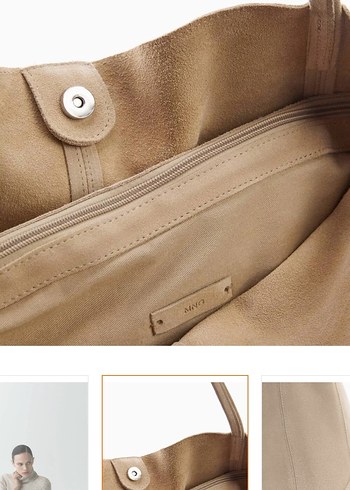  Beden camel Renk Mango hakiki süet deri shopper çanta