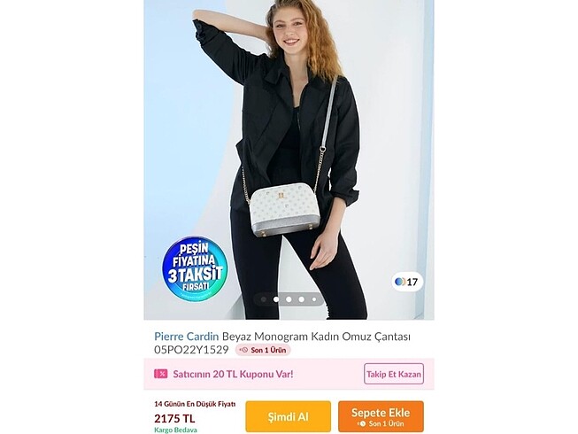 Pierre Cardin beyaz çapraz çanta