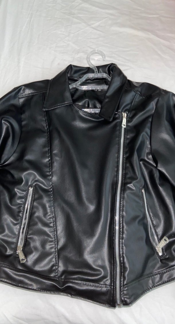 Kadın Siyah Deri Biker Ceket - Görsel 2