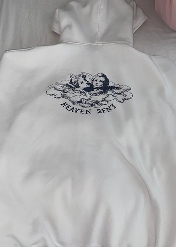 Kapüşonlu Fermuarlı beyaz kadın sweatshirt - Görsel 2