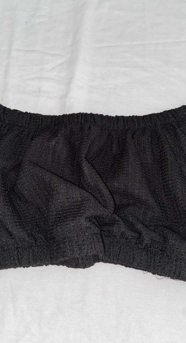 Siyah keten ruffle detaylı crop - Görsel 2