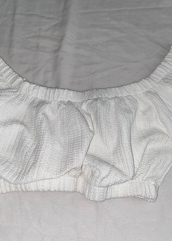 Beyaz Keten Ruffle Detaylı crop - Görsel 2