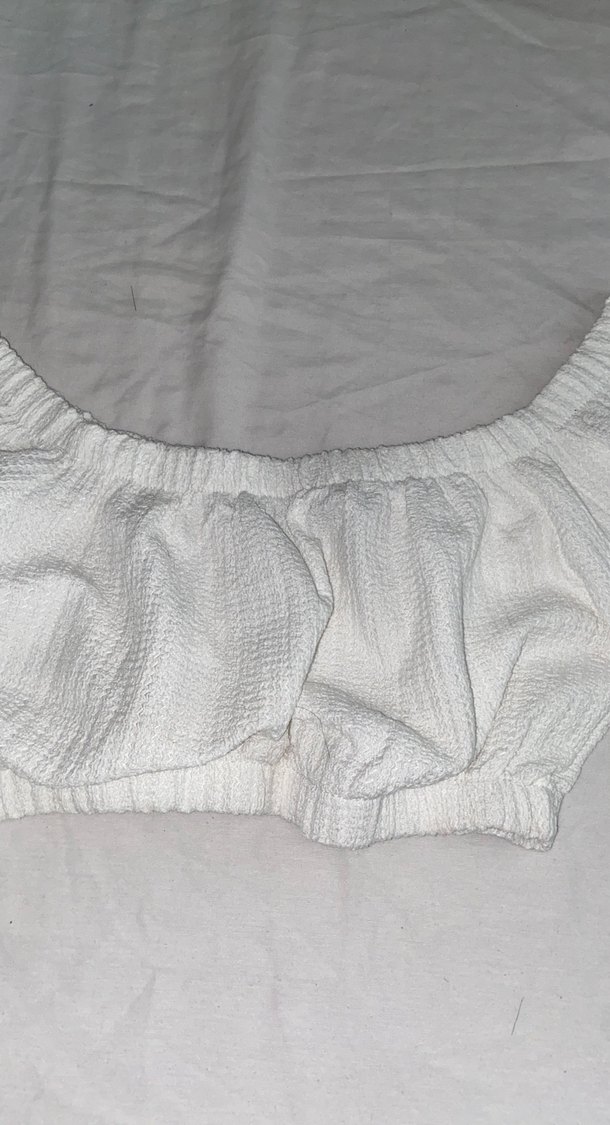 Beyaz Keten Ruffle Detaylı crop - Görsel 2