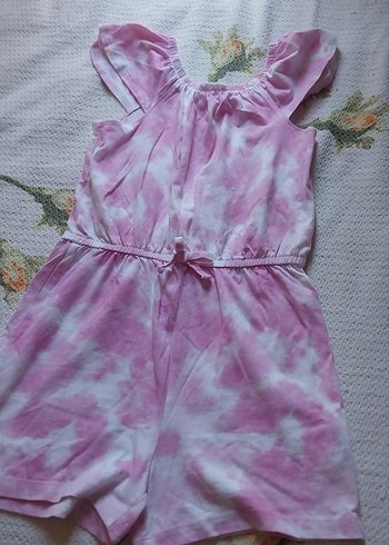 Kız Çocuk Pembe Bağlama Desenli Tulum