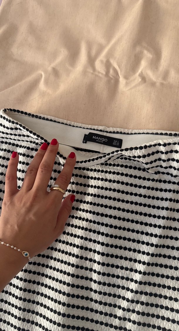 Gri Çizgili Pilili Midi Kalem Etek - Görsel 3