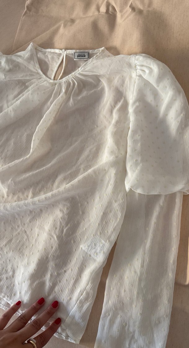 Beyaz Keten Uzun Kollu Bohem Bluz - Görsel 3