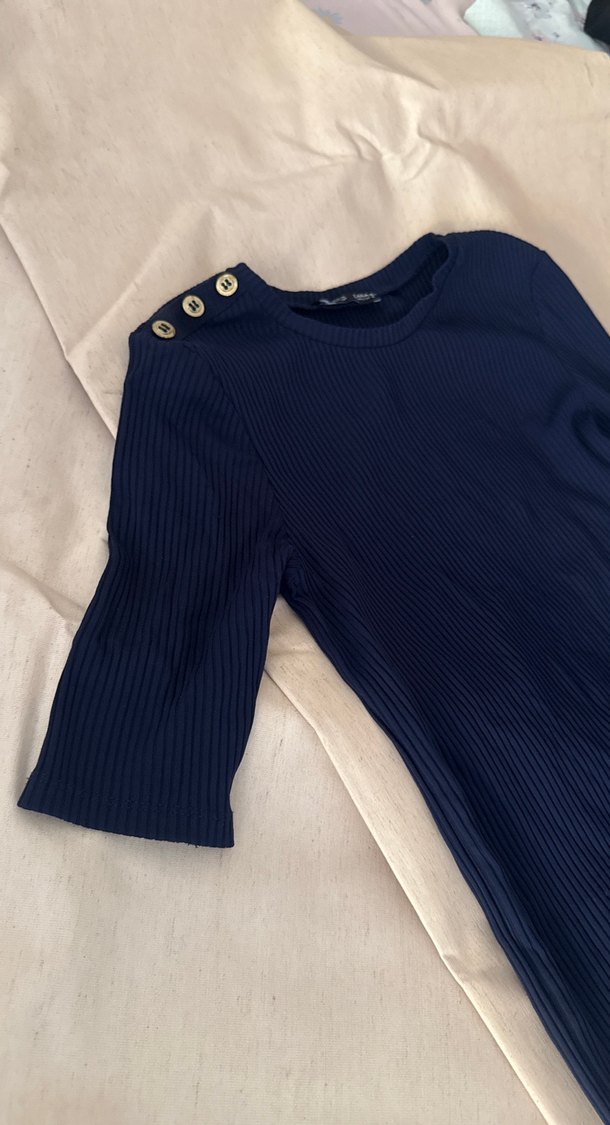 Düğmeli Lacivert Hamile Tişört - Görsel 2