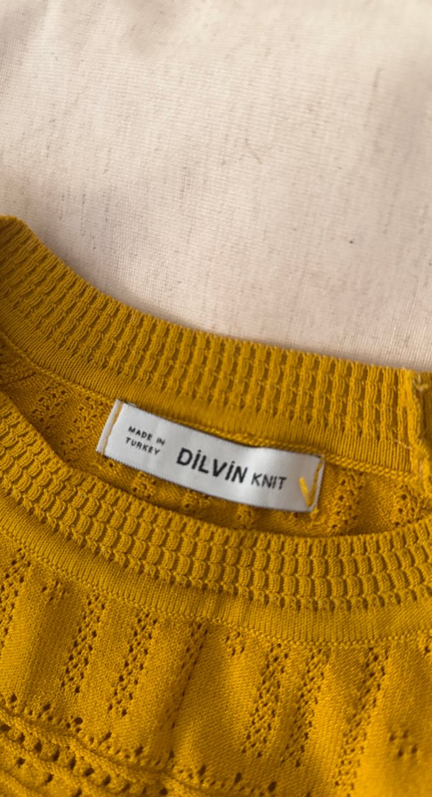 Sarı Kısa Kollu Örgü Bohem Kazak - Görsel 5