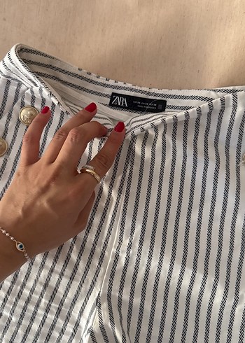 xs Beden beyaz Renk Düğmeli Çizgili Hamile Keten Şort