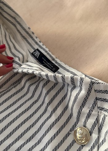 Düğmeli Çizgili Hamile Keten Şort - Görsel 5