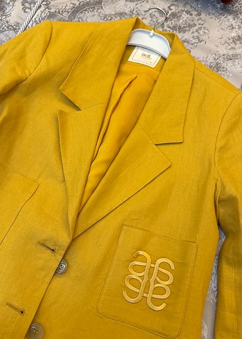ADL MARKA Sarı Nakışlı Kadın Keten Ceket Blazer - Görsel 2