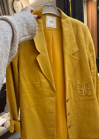 ADL MARKA Sarı Nakışlı Kadın Keten Ceket Blazer - Görsel 4