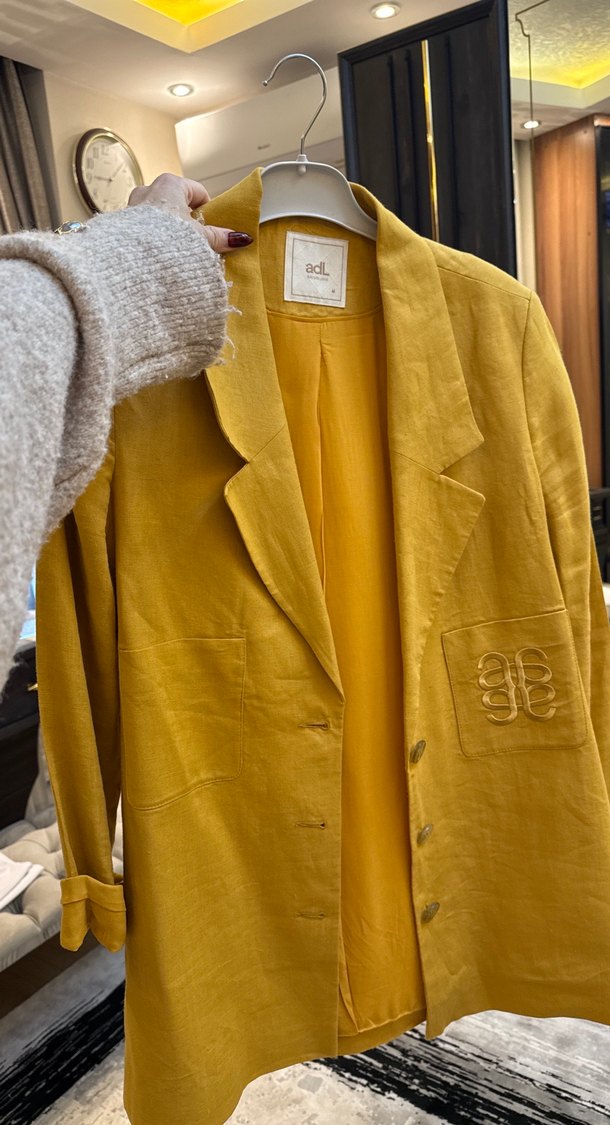 ADL MARKA Sarı Nakışlı Kadın Keten Ceket Blazer - Görsel 4