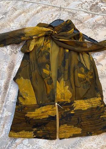 Sarı Desenli sırt detaylı şifon  gece kıyafeti - Görsel 2